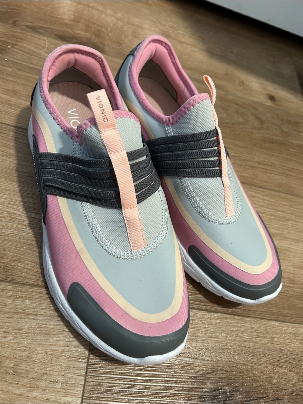 Vionic Slip-On Athletic Sneakers in Pink, Gray & Cream